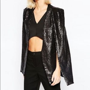 Lavish Alice Sequin Collarless Cape Blazer